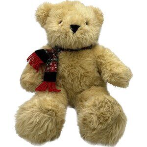 Vtg Christmas Teddy Bear Plush Stuffed Animal Scarf Commonwealth Toy Lg 28" Core